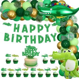 Other Event Party Supplies Green Theme Birthday Decorations for Kids Alligator Balloons Arch Cake Toppers Banner Kit 230826