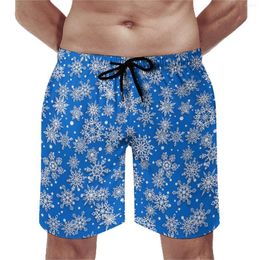 Men's Shorts Festive Christmas Snowflake Board Summer Blue White Sports Surf Beach Short Pants Retro Design Large Size Swimming Trunks