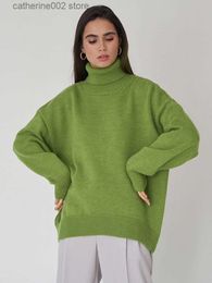 Women's Sweaters Fashion Solid Turtle Neck Sweater Women's Loose Long Sleeve Knitted Pulled 2023 New Autumn/Winter Casual Women's Thick Warm Top T230826