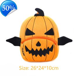 School Bags Halloween Cute Pumpkin Bat Wings Plush Small Backpack Goth Ins Style Evil Shaped Teens Students Purse Bag 230826