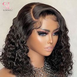Bob Front Human Wave Hd Transparent Lace Frontal Short Hair Wigs Deep Curly Glueless Wig