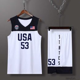 2019 US Team Jersey Men's Basketball World Cup USA Basketball Suit Set Men's Game Jersey Blue Jersey Custom Printing