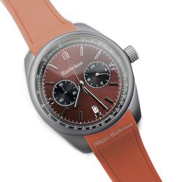 Mens watch Brown dial Japan vk Quartz movement Chronograph Leather strap Stopwatch wrist watches