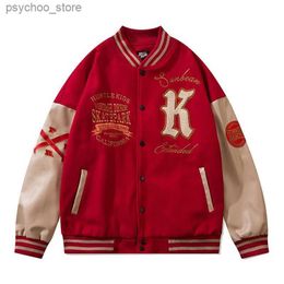 2022 New American Retro Letter Embroidered Jacket Coat Women Street Hip-Hop Loose Baseball Uniform Couple Casual Flocking Jacket Q230826