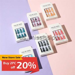 False Nails 24pcs Full Coverage Nail Gradient Fake Nail Patch Nail Manicure Patch with Glue French Wear Nail Art Sticker DIY Ornament x0826