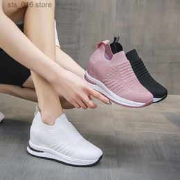 Summer Dress Women's 2022 Hidden Wedges White Pink Sneakers Female Platform Breathable Mesh Black High Heel Casual Shoes 2398