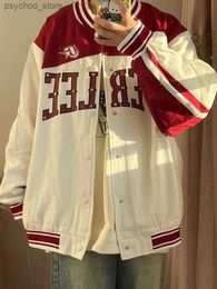 Women's Spring and Autumn American Style Vintage Street Lovers Loose Red White Splicing Jacket Baseball Uniform Korean Version Q230826