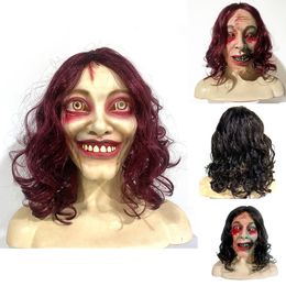 Party Masks Halloween Cosplay Latex Mask Women Men Horrible Ghost Full Face Mask with Long Hair Party Costume 230826