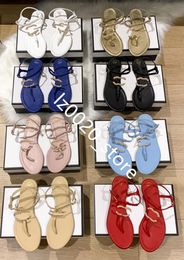 French designer women's slippers open-toed flat shoes summer T tie up women's brand shoes beach casual women's luxury 2C graphic fashion 2024 high-quality designer shoes