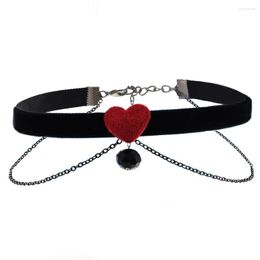 Choker Red & Black Sexy Velvet Heart Bead Chains For Women Neck Clavicle Necklace Lady Jewellery Accessories Girl Gift Lace Gothic