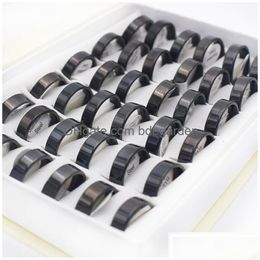 Band Rings 36 Pieces Mix Size Black Stainless Steel Men Jewellery Width 6Mm Round Simple Statement For Women Drop Delivery Ring Dhyds Dhz8V