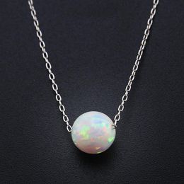 Necklaces Round Beads/ball Opal Pendant Necklace White Fire Opal Necklace Collier 925 Sterling Silver Chain Necklaces Women Jewellery Gifts