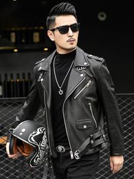Men's Leather Faux Leather Mauroicardi Spring Autumn Short Cool Black Leather Biker Jacket Men Zipper Long Sleeve Belt Plus Size European Fashion 4xl 5xl 230825