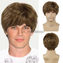 Synthetic Wigs GNIMEGIL Synthetic Fashion Korean Hairstyle Young Men Boys Wig Short Straight Brown Wig with Bangs Natural Soft Cosplay Party x0826