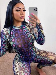 Women's Jumpsuits Rompers hirigin Sexy Women Jumpsuit Serpentine Print O-neck Long Sleeve Jumpsuit Fall Autumn Backless Bodycon Jumpsuit Club Streetwear T230825