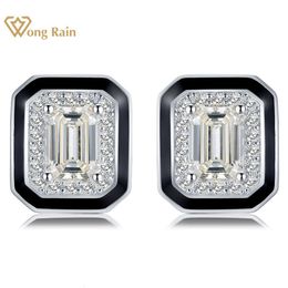 Charm Wong Rain 925 Sterling Silver Emerald Cut Lab Sapphire High Carbon Diamonds Gemstone Ear Studs Earrings Fine Jewellery Wholesale 230825