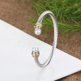 Designer-Drahtarmband, gedrehte Armbänder, Dy-Schmuck für Männer, Frauen, Gold, Silber, Perlenkopf, Kreuz, Manschettenarmreif, Modeschmuck, Party, Hochzeit, Geschenk, Großhandel