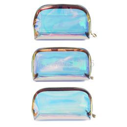 Women Holographic Makeup Bag Waterproof PVC Zipper Clear Toiletry Kit Wash Pouch Female Girls Transparent Travel Cosmetic Bag