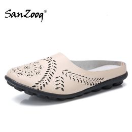 Dress Shoes Summer Genuine Leather Slip On Flat Shoes Women Flats Breathable Casual Plus Size Comfortable 9 Colours Blue Black Beige 230825