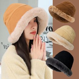 Wide Brim Hats Bucket Fluffy Hat Winter Warm Cold Protection Fisherman Cap High Quality Plush Thicken Basin Fashion Trend Ladies Panama 230825