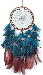 Dream Catcher Boho Sun Dream Catcher Peacock Green Feathers with Handmade Pearl and Wooden Beads 122123