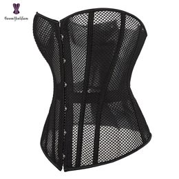 Waist Tummy Shaper Overbust Corset Black Hollow Out Mesh Breathable Trainer Bustier Top Sexy Shapewear 230825