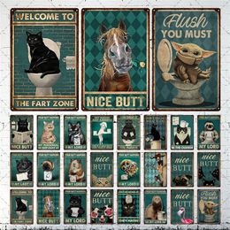 Funny Bathroom Sign What To Do Tin Sign Welcome To The Fart Zone Metal Sign Vintage Style Metal Poster Retro Shabby Cartoon Plate for Decor Cute Pet Painting 20x30cm W01