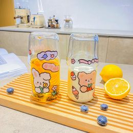Wine Glasses Bottle And Cup Cartoon Print Transparent Glass Set INS Style Home Office Party Drinking Water