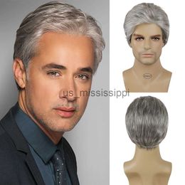 Synthetic Wigs GNIMEGIL Synthetic Grey Hair Older Men Fashion Short Straight Wig Natural Soft Fluffy Heat Resistant Daily Cosplay Party Use x0826