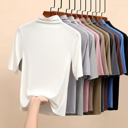 Women's T Shirts Basic Shirt Women Half Turtleneck Slim Tshirt Short Sleeve T-shirts Female Casual Elasticity Tee Elegant Pullover Tops