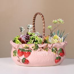 Planters Pots Ceramic Flower Pot Cute Strawberry Succulent Plant Vase Green Plants Planter for Indoor Home Desktop Decoration 230825