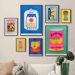 Paintings Japanese Pink Lemon Juice Blossom Ink Canned Sardine Tomato Wall Art Painting Nordic Poster and Print Pictures Living Room Decor 230825