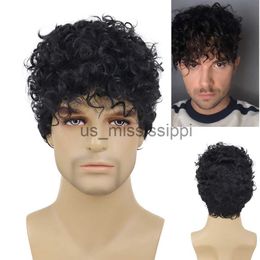 Synthetic Wigs GNIMEGIL Short Synthetic Wigs for Man Black Curly Natural Hairstyle Male Cosplay Halloween Family Costume Party Daily Use Wig x0826