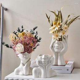 Vases Ceramic Human Face Flower Home Decor Creatrive Art Sculpture Head Abstract Plant Pot Living Room Decors