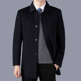 Men's Trench Coats Classic 2023 Autumn And Winter Solid Black Woolen Coat Casual Wool Blend Overcoat Business Top Windbreaker Man Long Jacket 230825