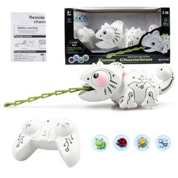 ElectricRC Animals Children Remote Control Chameleon Pet Toy Bug Catching Cool Light Music Machine Electric Kid Gift 230825