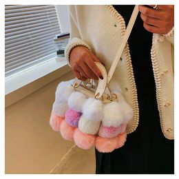 Evening Bags 2023 Winter Soft Plush Ball Handbags for Women Luxury Designer Bag Fashion Trends Colourful Fur Crossbody Shopper Bolso Femme 230826