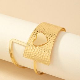 Bangle Fashion Gold-plated Heart Large Opening Width Bangles For Women Punk Metal Cuff Simple Female Hand Jewellery