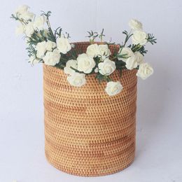 Vases Nordic Decor Home Decoration Accessories Rattan Woven Storage Bucket Do The Vase Pure Handmade Ornaments Natural Wood Furniture