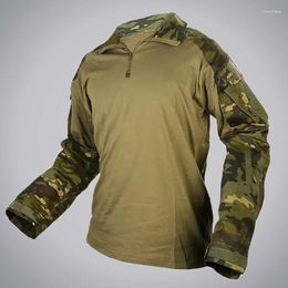Men's T Shirts Military Tactical Zipper Outdoor Long Sleeve Turn-down Collar Camouflage Breathable Shirt Sports Climbing