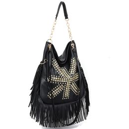 Evening Bags Korean Fashion Soft Leather Rivet Tassel Shoulder Y2k Highcapacity Punk Casual Women Crossbody Trendy Handbag 230826