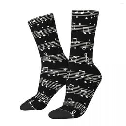 Men's Socks Funny Crazy Sock For Men White On Black Hip Hop Harajuku Music Notes Happy Pattern Printed Boys Crew Novelty Gift