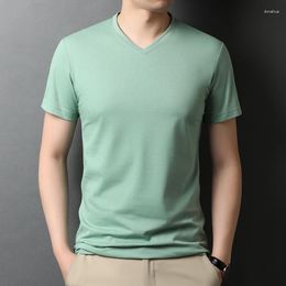 Men's T Shirts 2023 Mulberry Silk Summer Mens T-shirts High Quality Short Sleeve V Collar Casual Male Simple Thin Man Tees 3XL