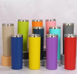 20oz tumbler powder coated stainless steel straight cups with lid straw vacuum insulated coffee mug water bottle 20colors FY5534 AU26