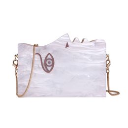 Evening Bags 2023 Wood Personality Splicing White Acrylic Retro Unique Half Face Hard Box Bag Ridesmaid Handbag Luxury Clutch Purses 230826