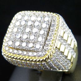 Band Rings Huitan Trendy Hip Hop Rock Men Ring For Party Light Gold Color Full Bling Iced Out Cubic Micro Paved CZ Rings Gift Jewelry 230826