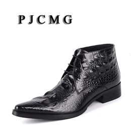 Boots PJCMG High Quality Men BlackRed Lace-Up Ankle Waterproof Rubber Casual Genuine Leather Formal Business Office Men Boots 230825