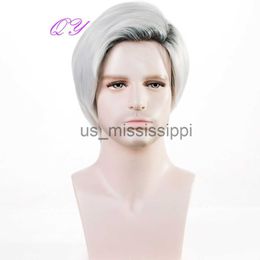 Synthetic Wigs Synthetic Men Wigs Natural Short Straight Black Ombre Silver Grey Man Wig Adjustable Size Breathable The New Male Hair 2021 x0826