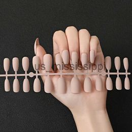 False Nails Nude Color Frosted Matte Fake Nails Full Cover Nails Tips Reusable Ballerina Coffin Solid Color False Nails with Glue Sticker x0826