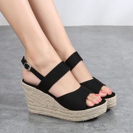 Sandals Summer Wedges Sandals Women High Heels Open Toe Black Platform Shoes Straw Heel Ladies Shoes And Sandals 230825